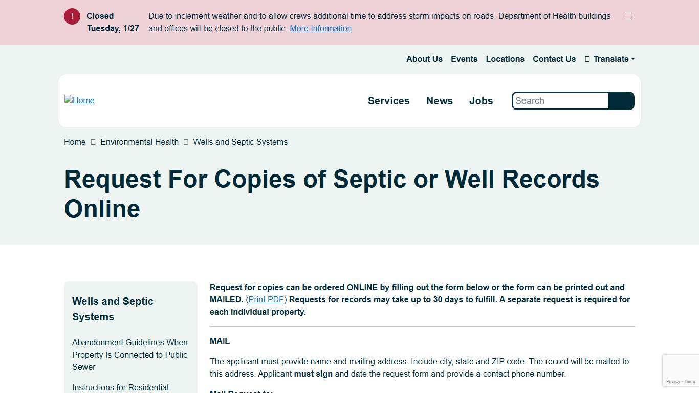 Request For Copies of Septic or Well Records Online Anne Arundel County Health Department