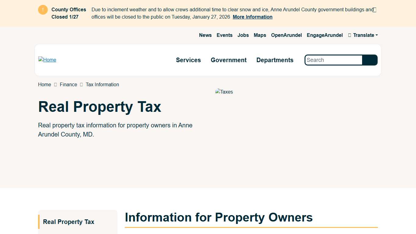 Real Property Tax Anne Arundel County Government