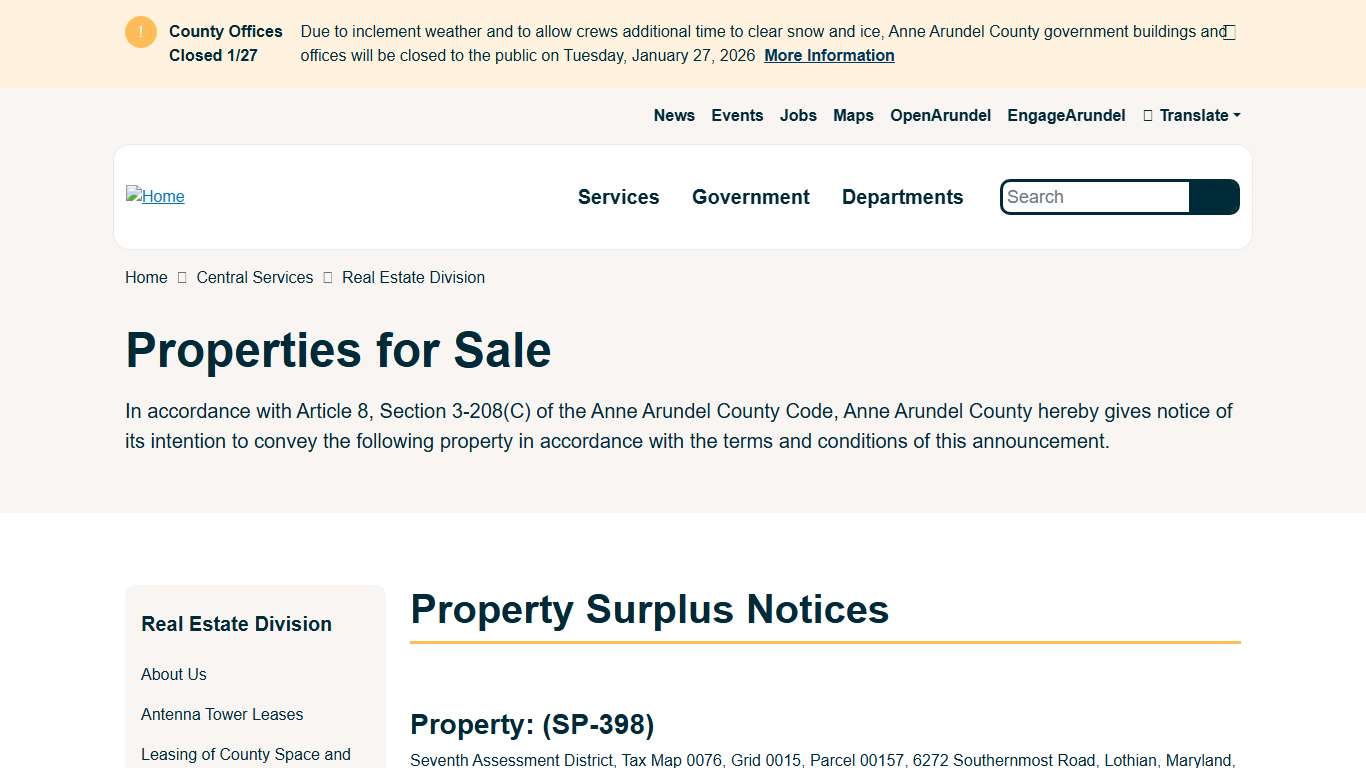 Properties for Sale Anne Arundel County Government